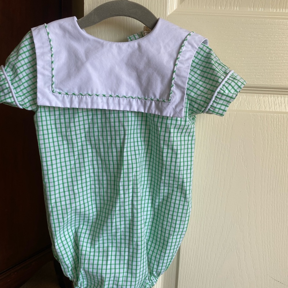 The Beaufort Bonnet Company Green Plaid Baby Romper